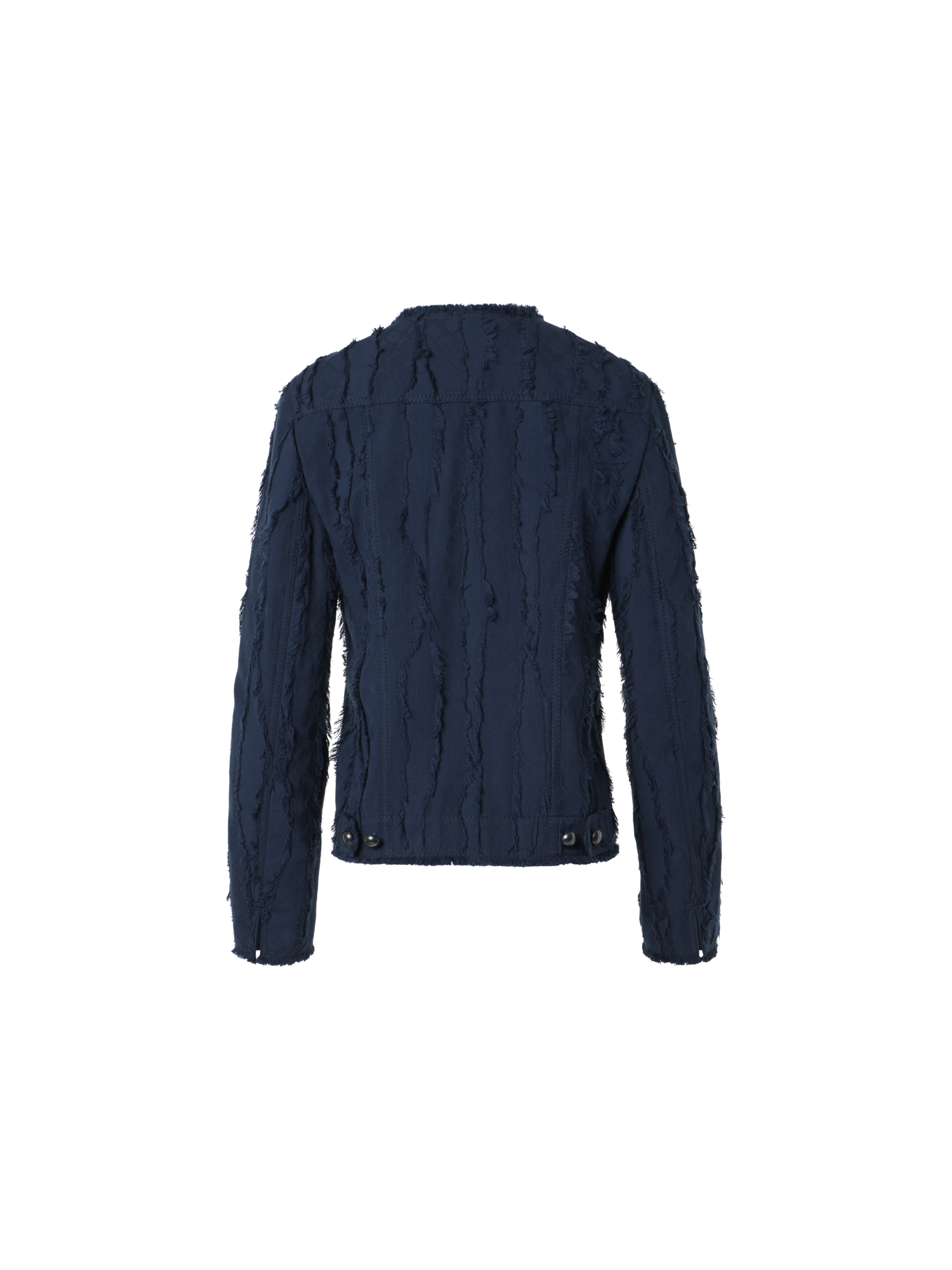 Designer Fringed Wave Jacquard Cotton Jacket - navy - blue