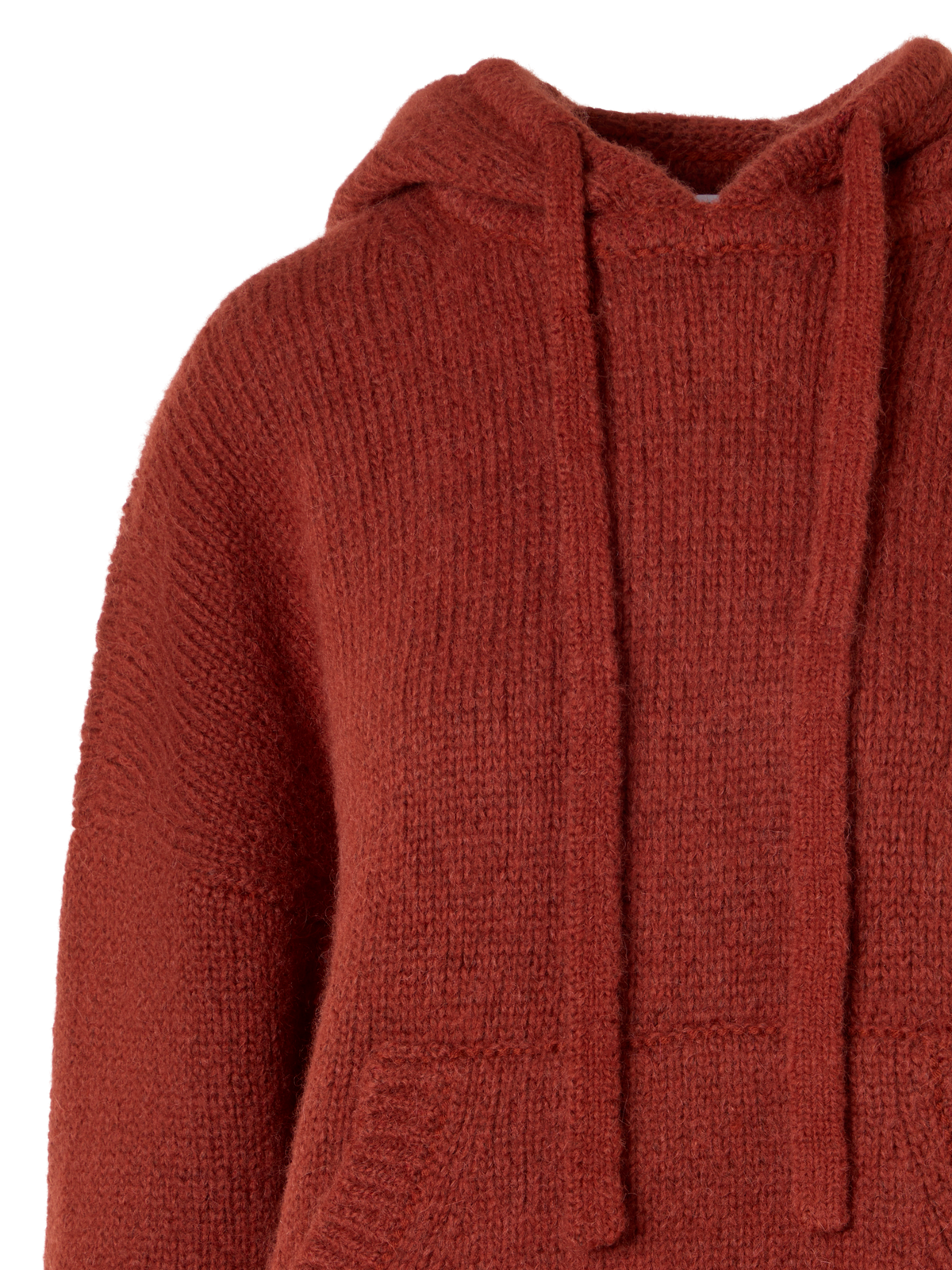 Designer Oversize Fluffy Alpaca Knit Hoodie - red