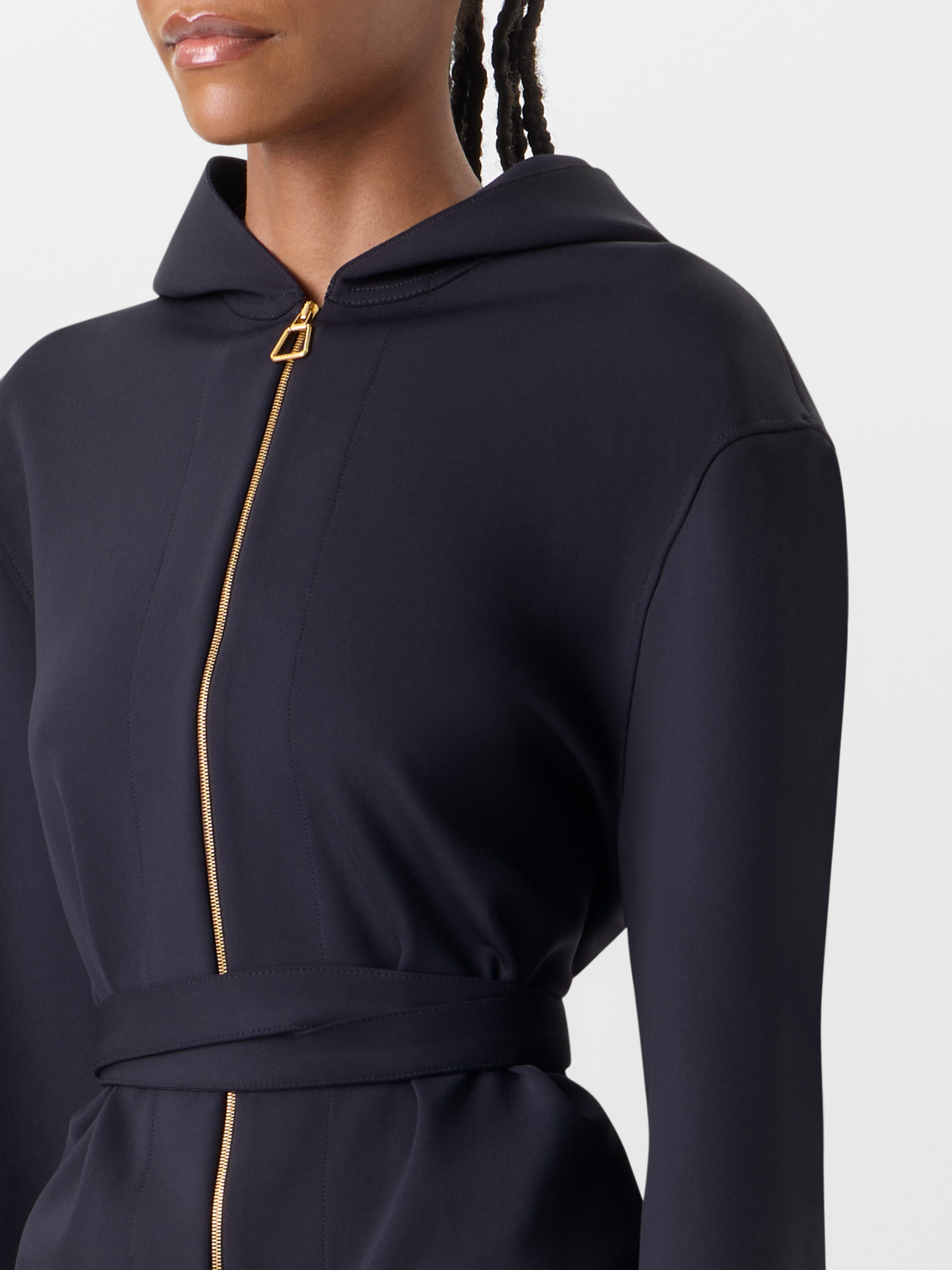Designer Jacket with Open Back in Light Neoprene - black #editorial