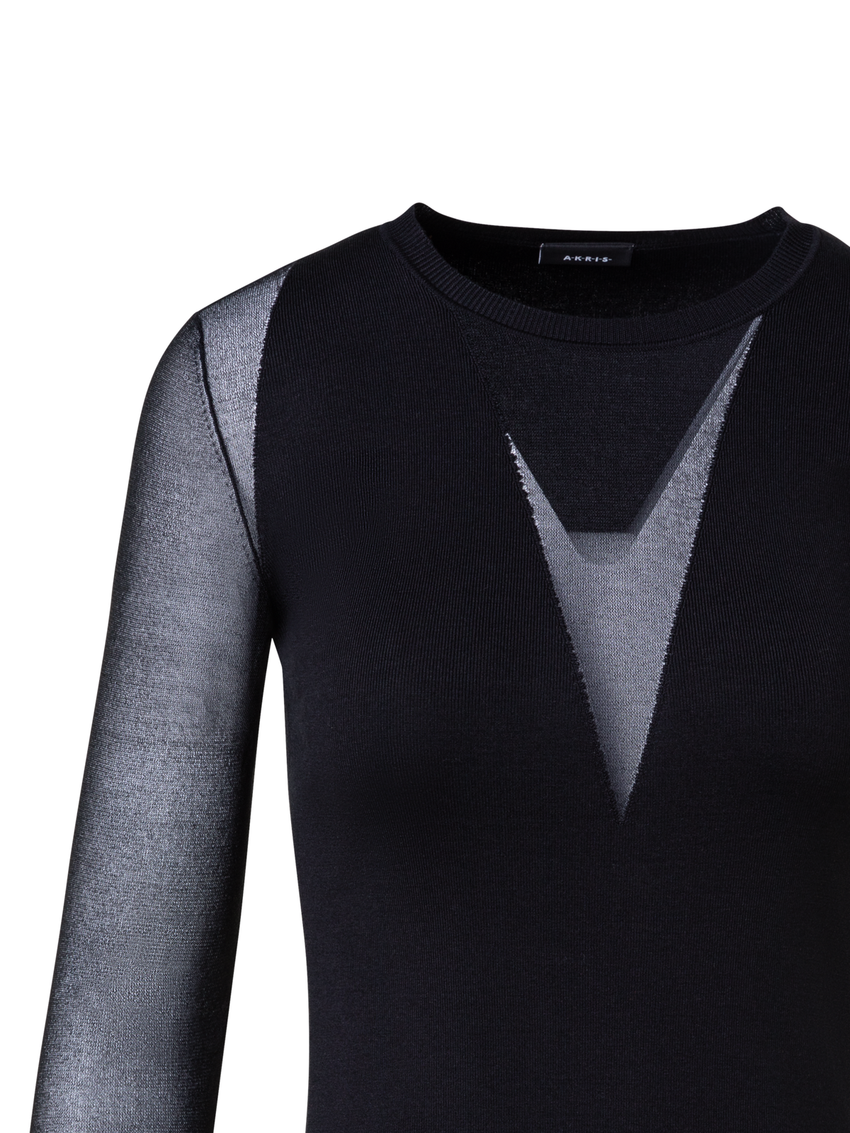 Designer Silk Stretch Sweater with Sheer Panels - black