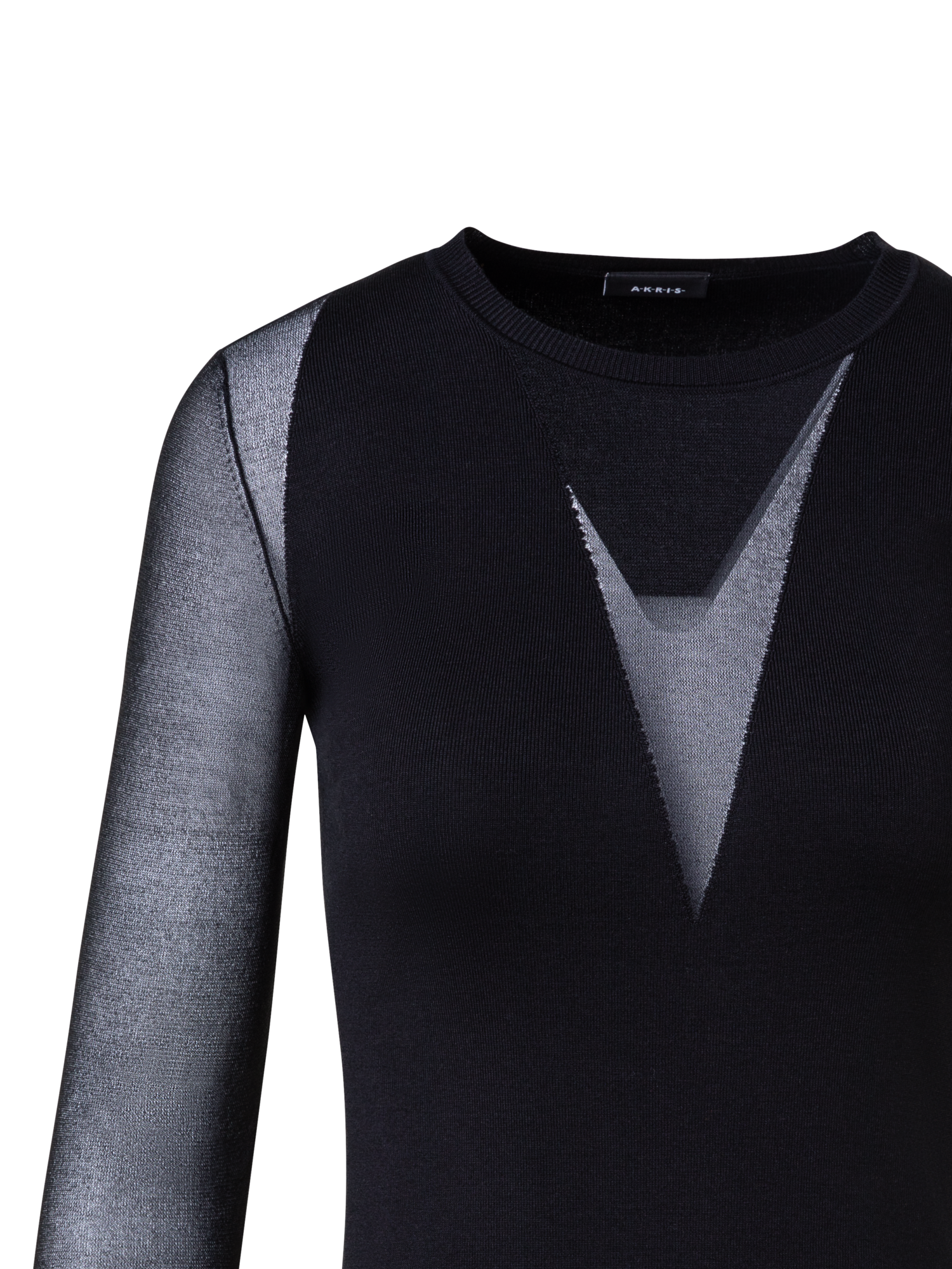 Designer Silk Stretch Sweater with Sheer Panels - black