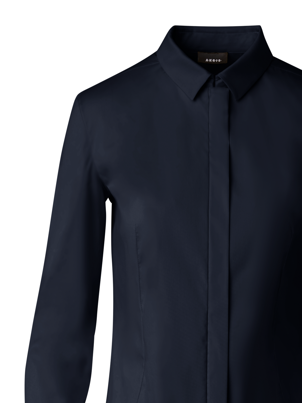 Designer Tailored Stretch Cotton Poplin Blouse - navy - blue