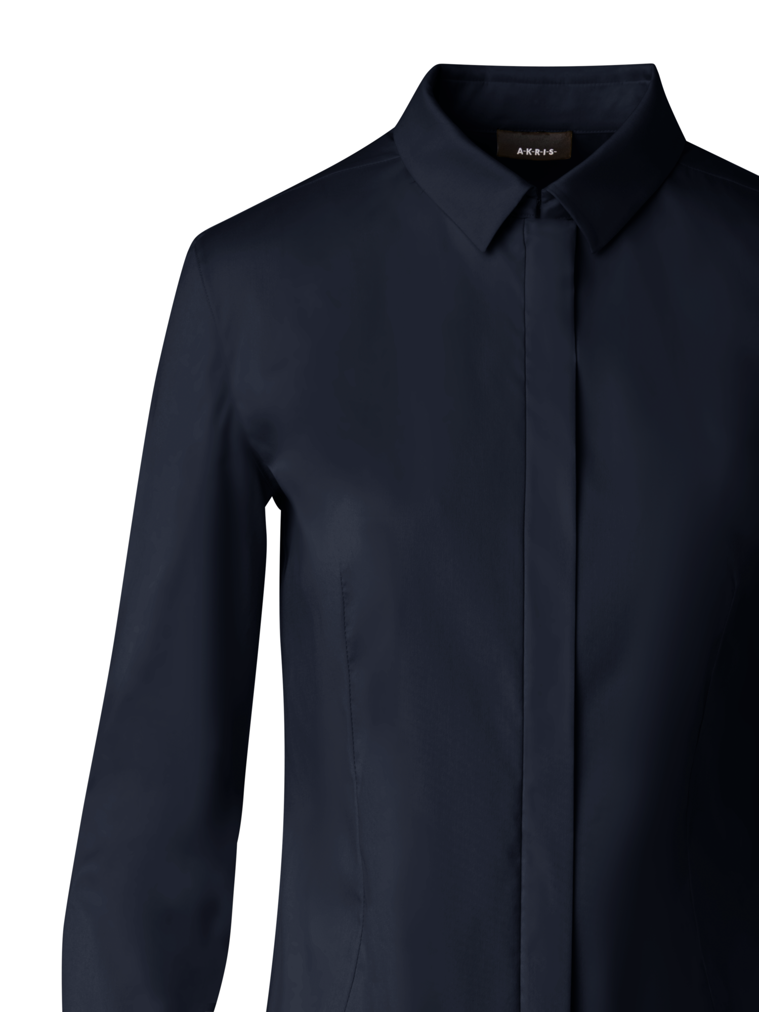 Designer Tailored Stretch Cotton Poplin Blouse - navy - blue