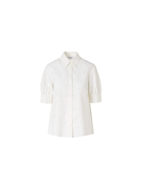 Designer A-Line Flower Eyelet Blouse - ecru