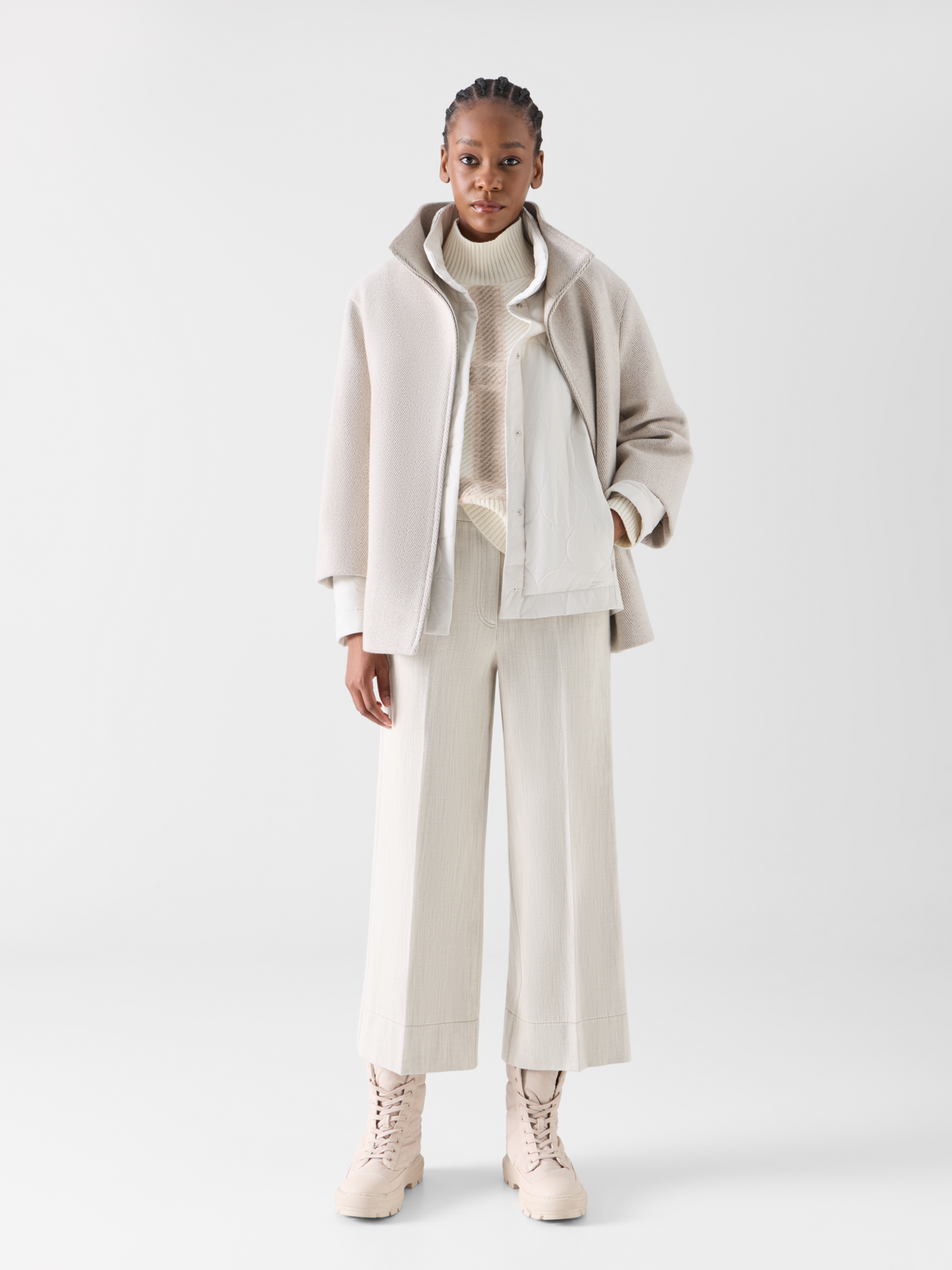 Designer Two-in-One Coat with Dot Quilt Layer - beige 