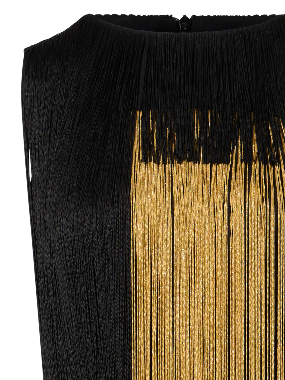 Designer Silk Gown with Oro Lienzo Maxi Fringes - black - multicolor - gold