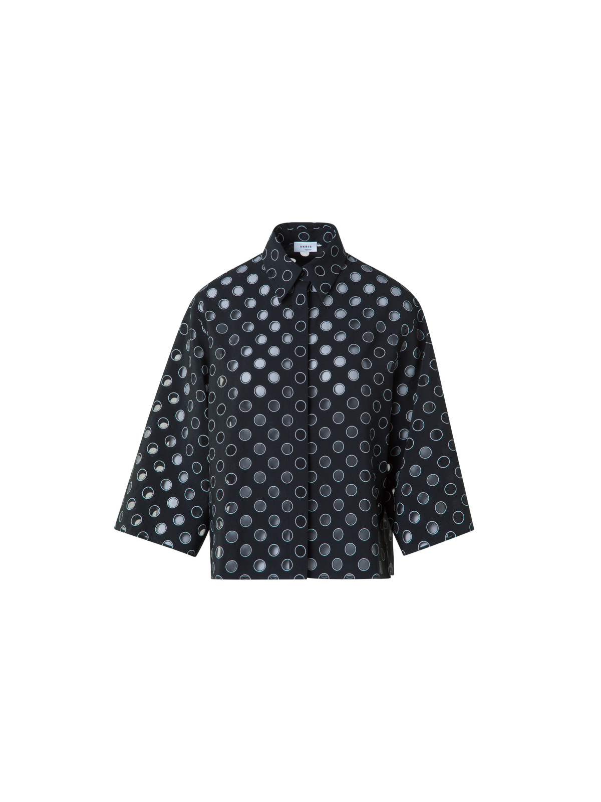Designer Cropped Shirt Blouse with Sheer Polka Dots - black