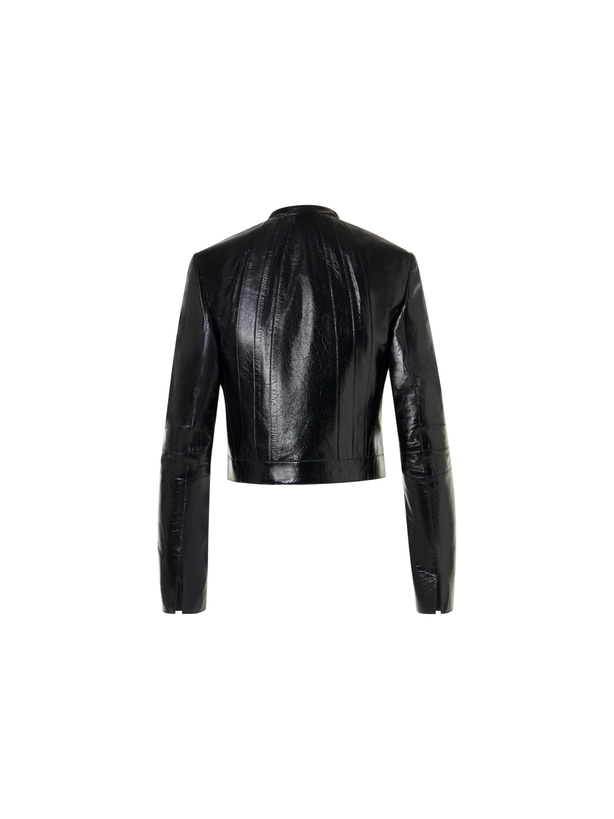 Designer Short Fitted Lacquered Nappa Leather Jacket - black