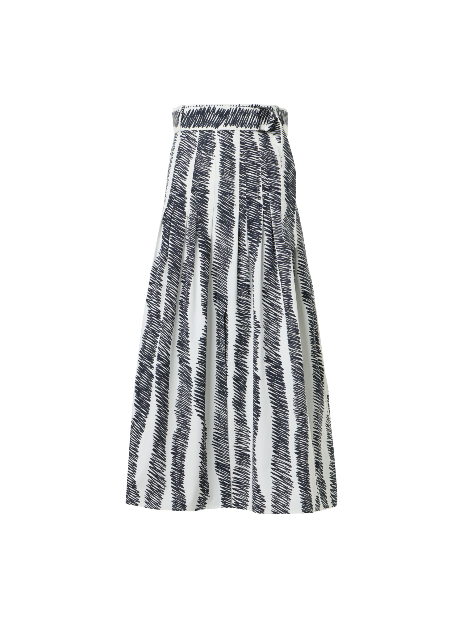 Designer A-Line Scribble Wave Print Pleated Midi Skirt - multicolor - ecru