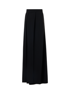 Designer Pleated Wide Pants in Wool Gabardine - black