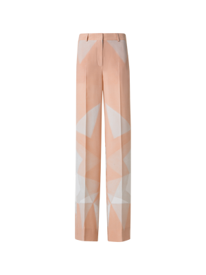 Designer Wide Straight Silk Pants with Chiaroscuro Print - pastel - multicolor - pink