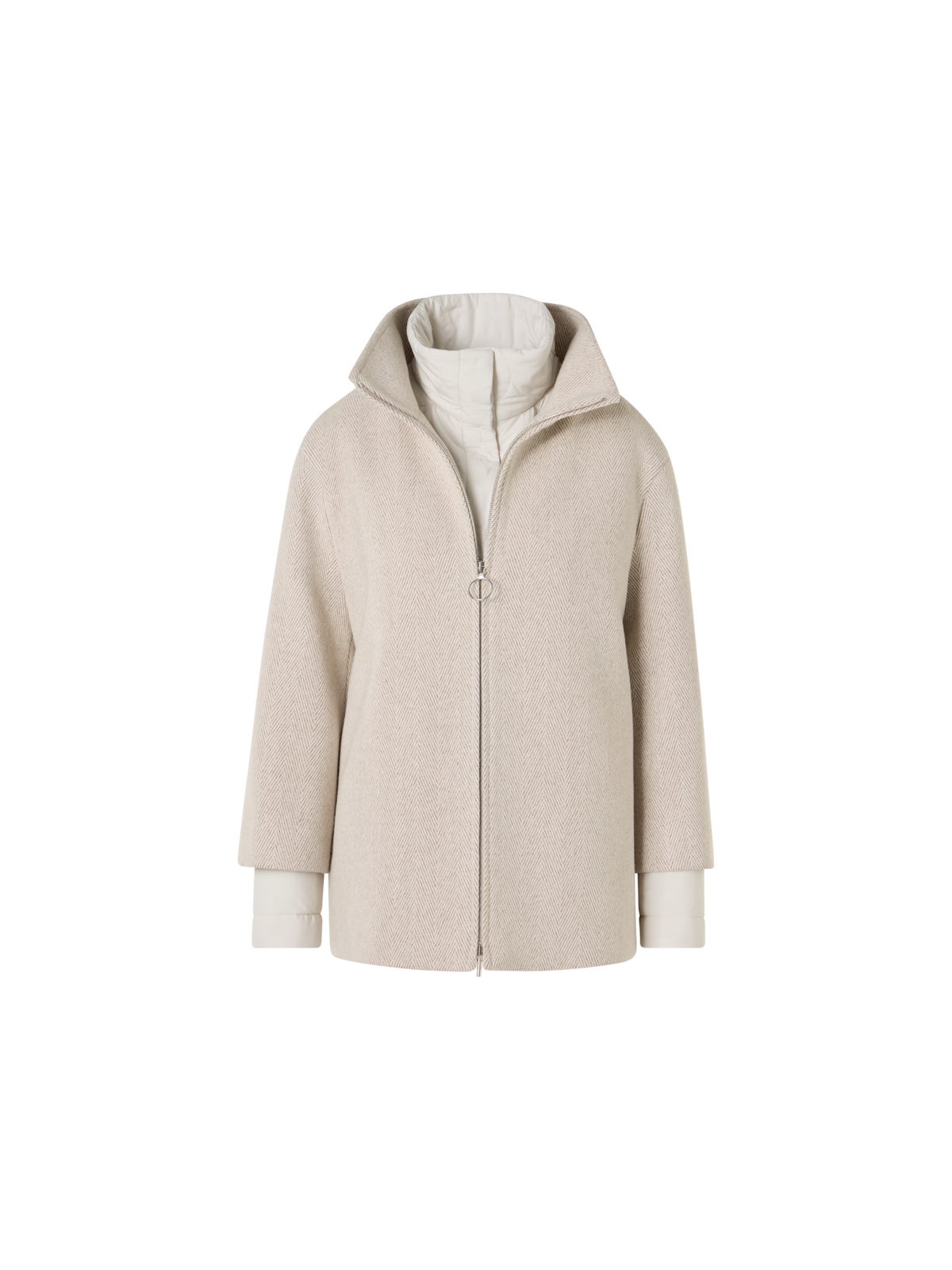 Designer Two-in-One Coat with Dot Quilt Layer - beige
