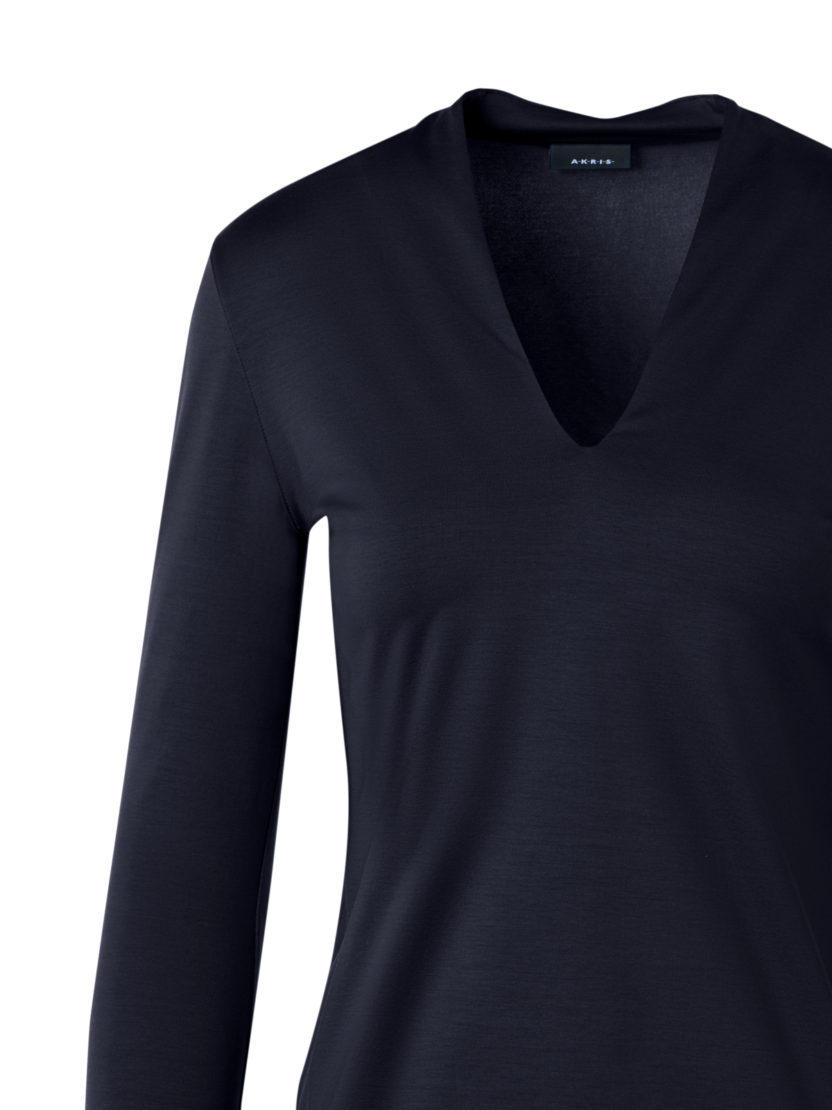 Designer Cotton Stretch Jersey V-Neck Blouse - navy