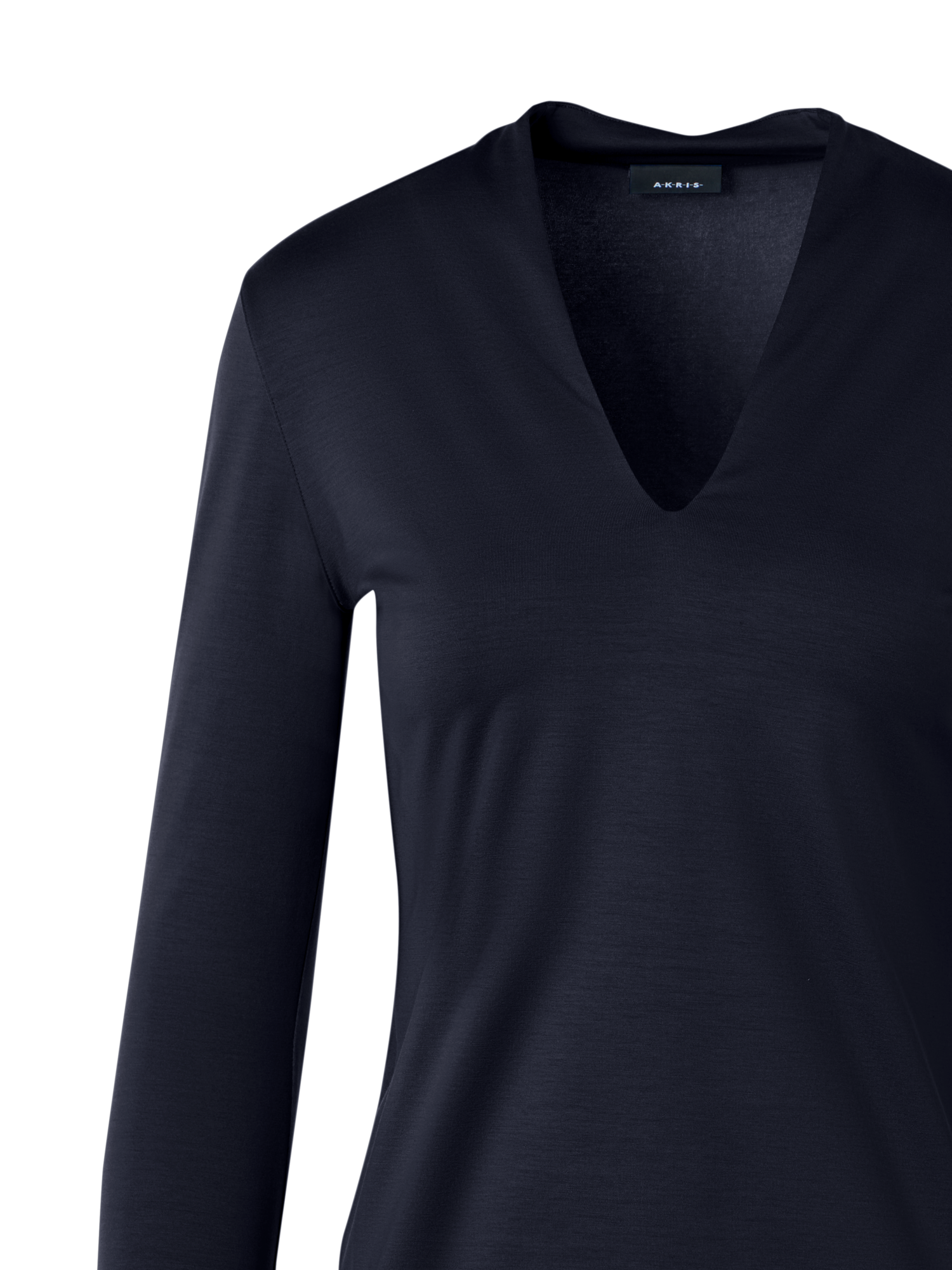 Designer Cotton Stretch Jersey V-Neck Blouse - navy