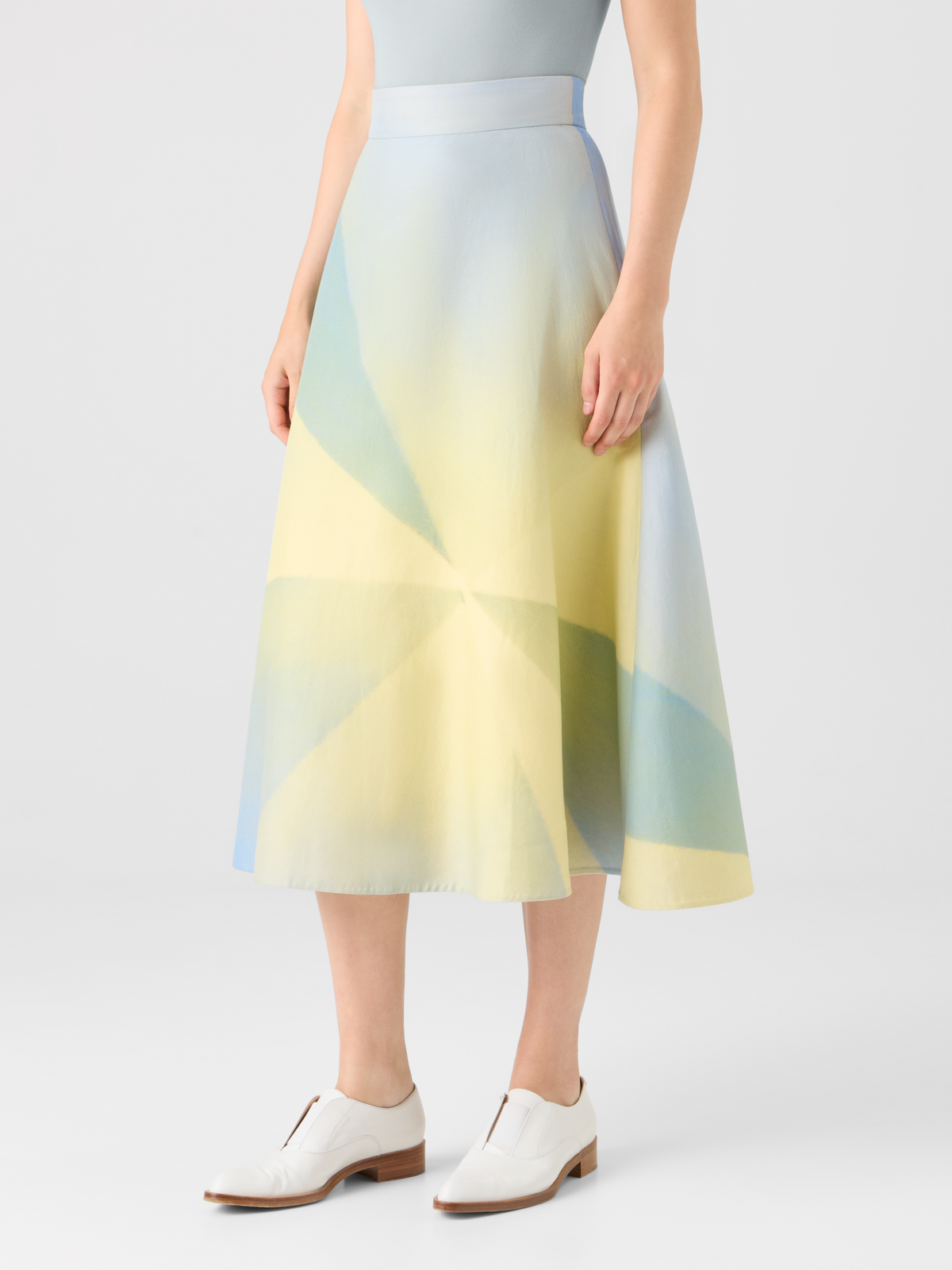 Designer Sunbeam Print Cotton Double-Weave Midi Skirt - multicolor #editorial