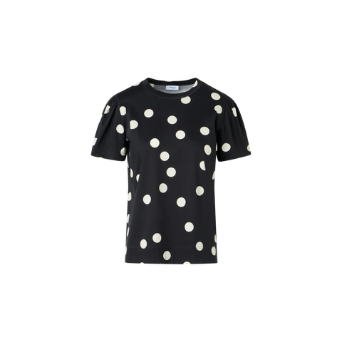 Polka Dot Cotton Jersey T-Shirt with Puff Sleeves