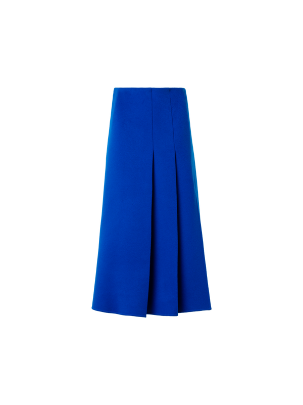 Designer Pleated Wool Flannel Double-Face Midi Skirt - blue