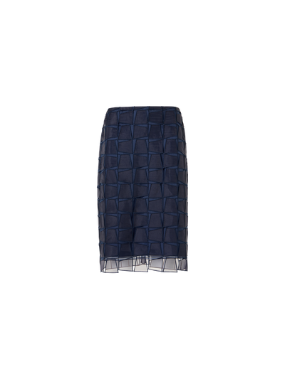 Designer Trapezoid Organza Pencil Skirt - navy