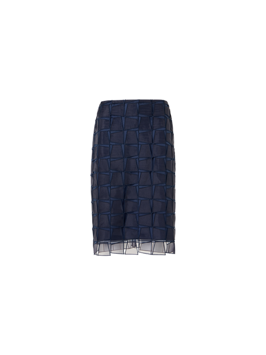 Designer Trapezoid Organza Pencil Skirt - navy