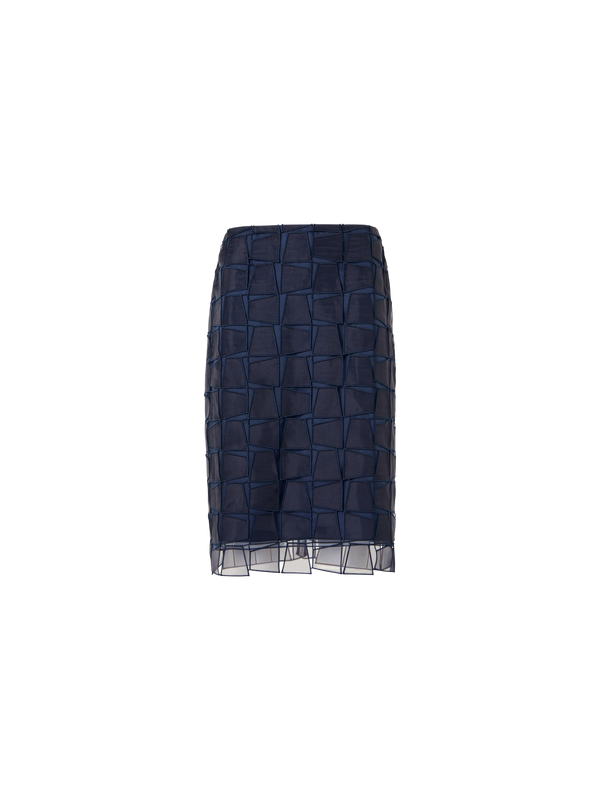 Designer Trapezoid Organza Pencil Skirt - navy