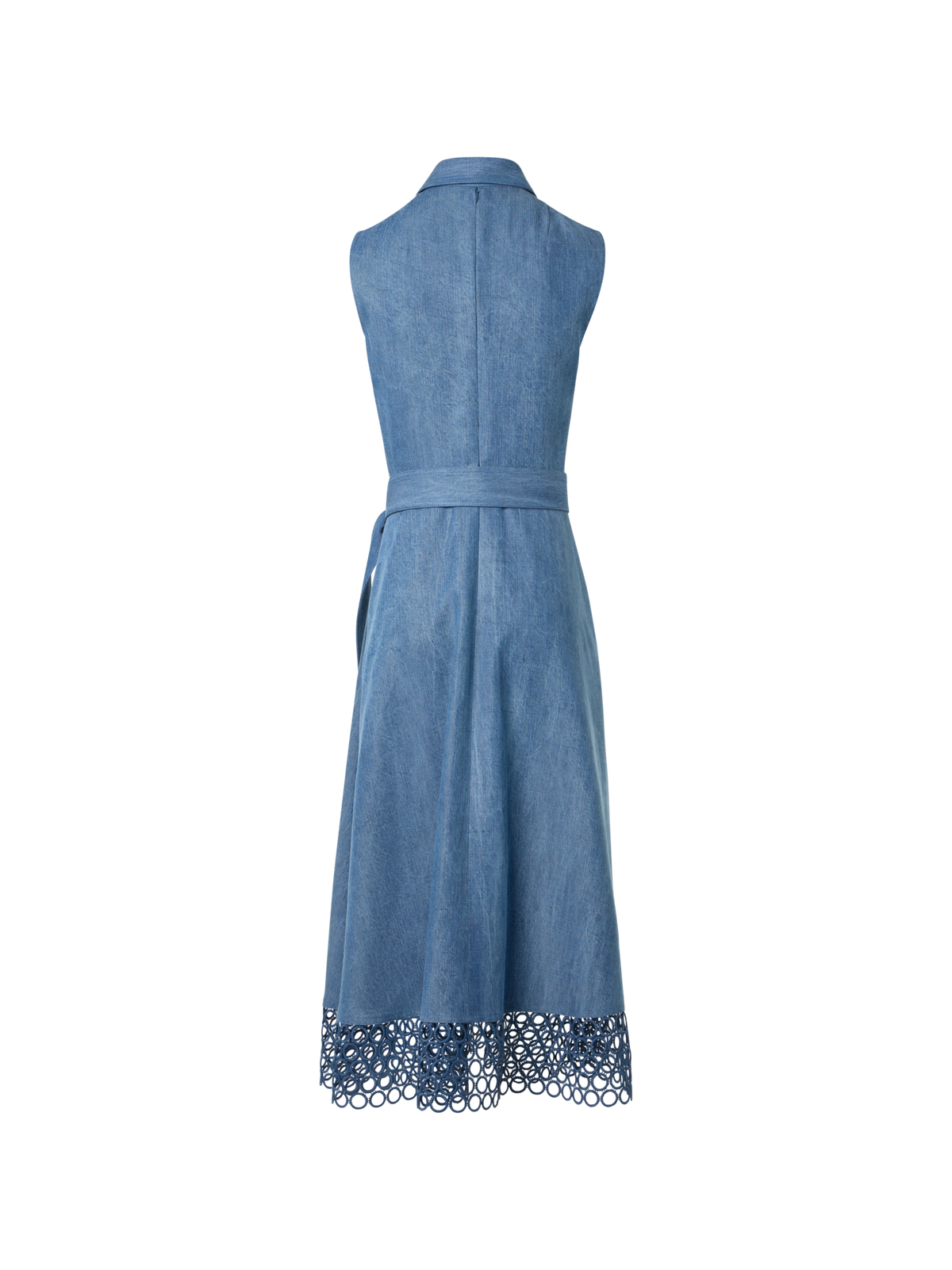 Designer Denim Shirt Dress with Eyelet Guipure - blue
