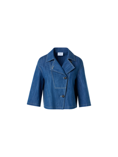 Designer Asymmetric Boxy Cropped Denim Jacket - blue