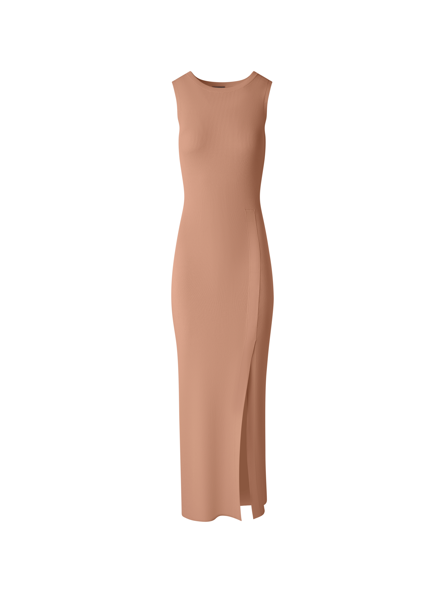 Designer Fitted Tube Knit Dress with Side Slit - beige