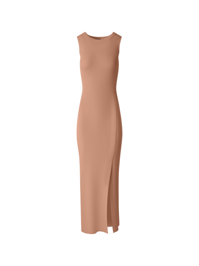 Designer Fitted Tube Knit Dress with Side Slit - beige
