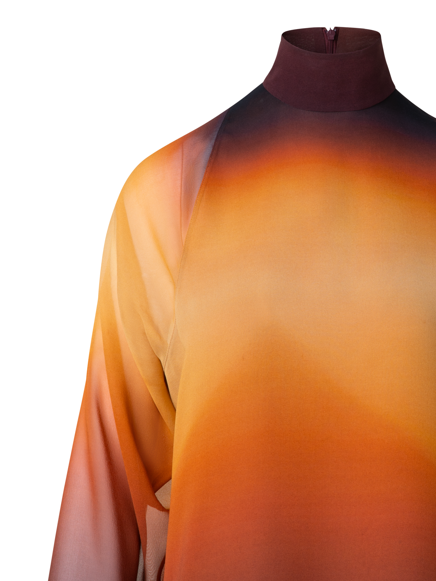 Designer Silk Blouse with Autumn Twilight Print - brown - multicolor - orange