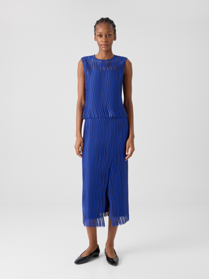 Designer Midi Pencil Skirt in Wave Guipure - blue #editorial