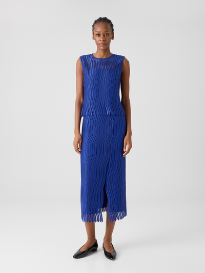 Designer Midi Pencil Skirt in Wave Guipure - blue #editorial