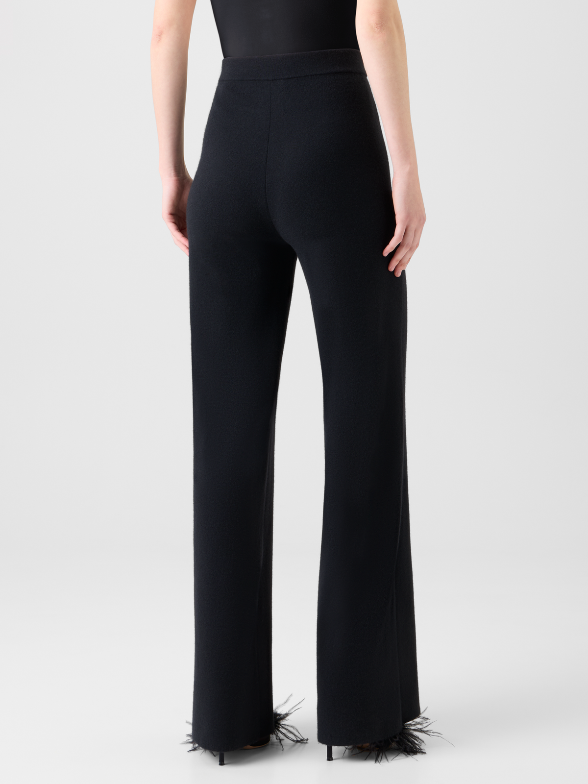 Designer Slight Flared Cashmere Silk Knit Pants - black - neutral #editorial