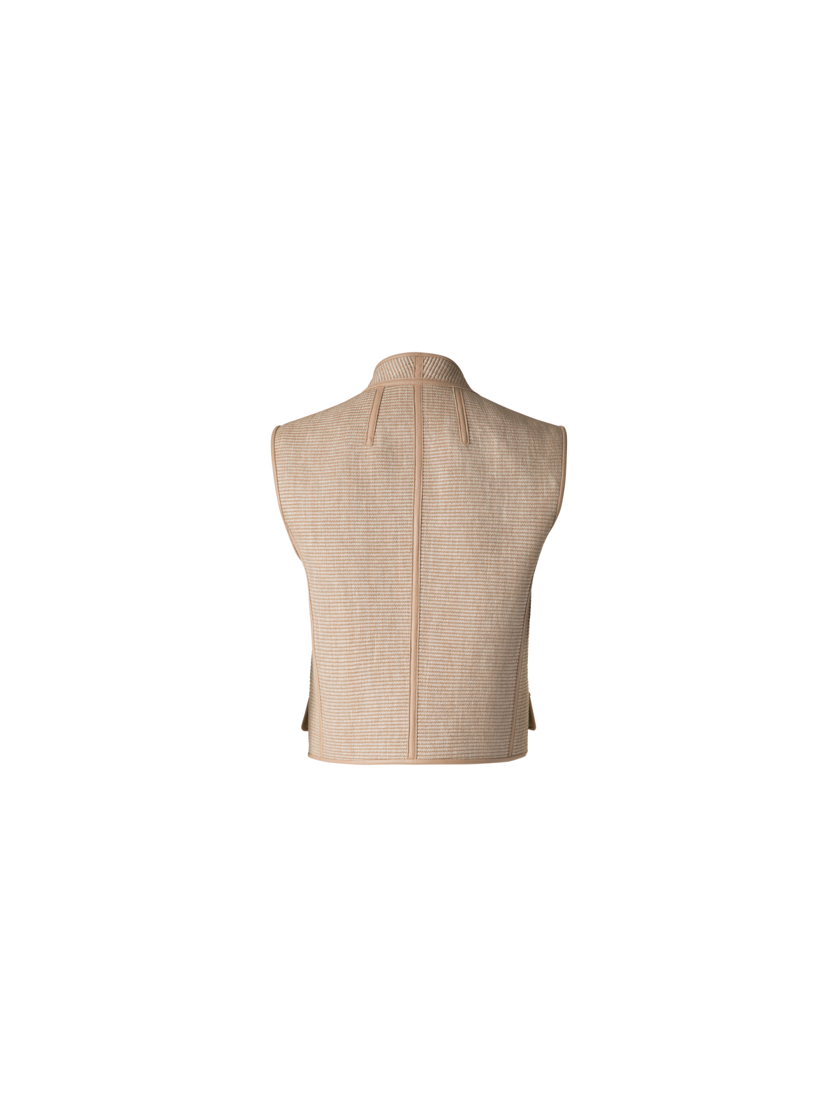Designer Gilet in Soft Cotton Raffia with Leather Trim - neutral - beige