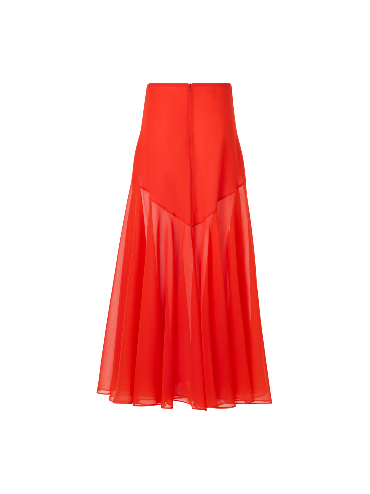 Designer Flared Midi Skirt in Silk Organza - red