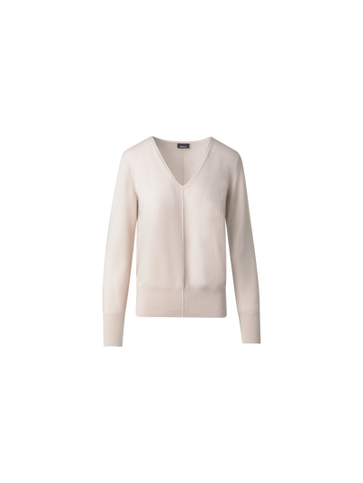 Designer 100% Cashmere V-Neck Knit Sweater - neutral - beige
