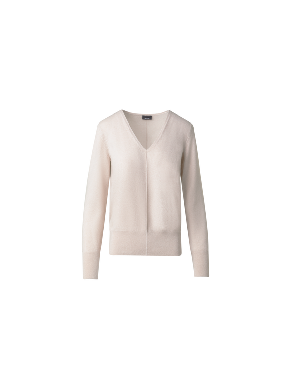 Designer 100% Cashmere V-Neck Knit Sweater - neutral - beige
