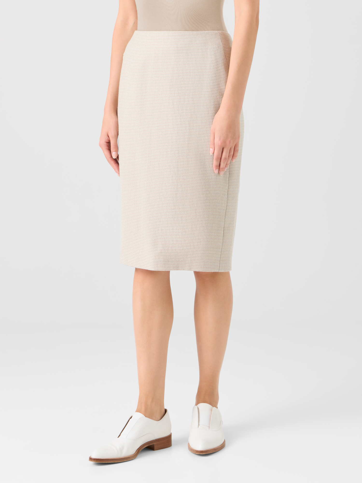 Designer Cashmere Pepita Pencil Skirt - beige 