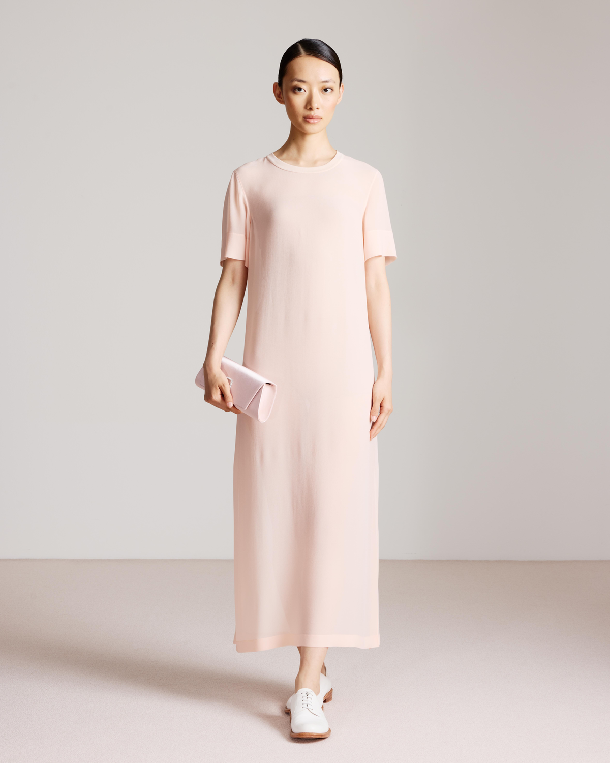 Designer Long Silk T-Shirt Dress - pastel - orange #editorial