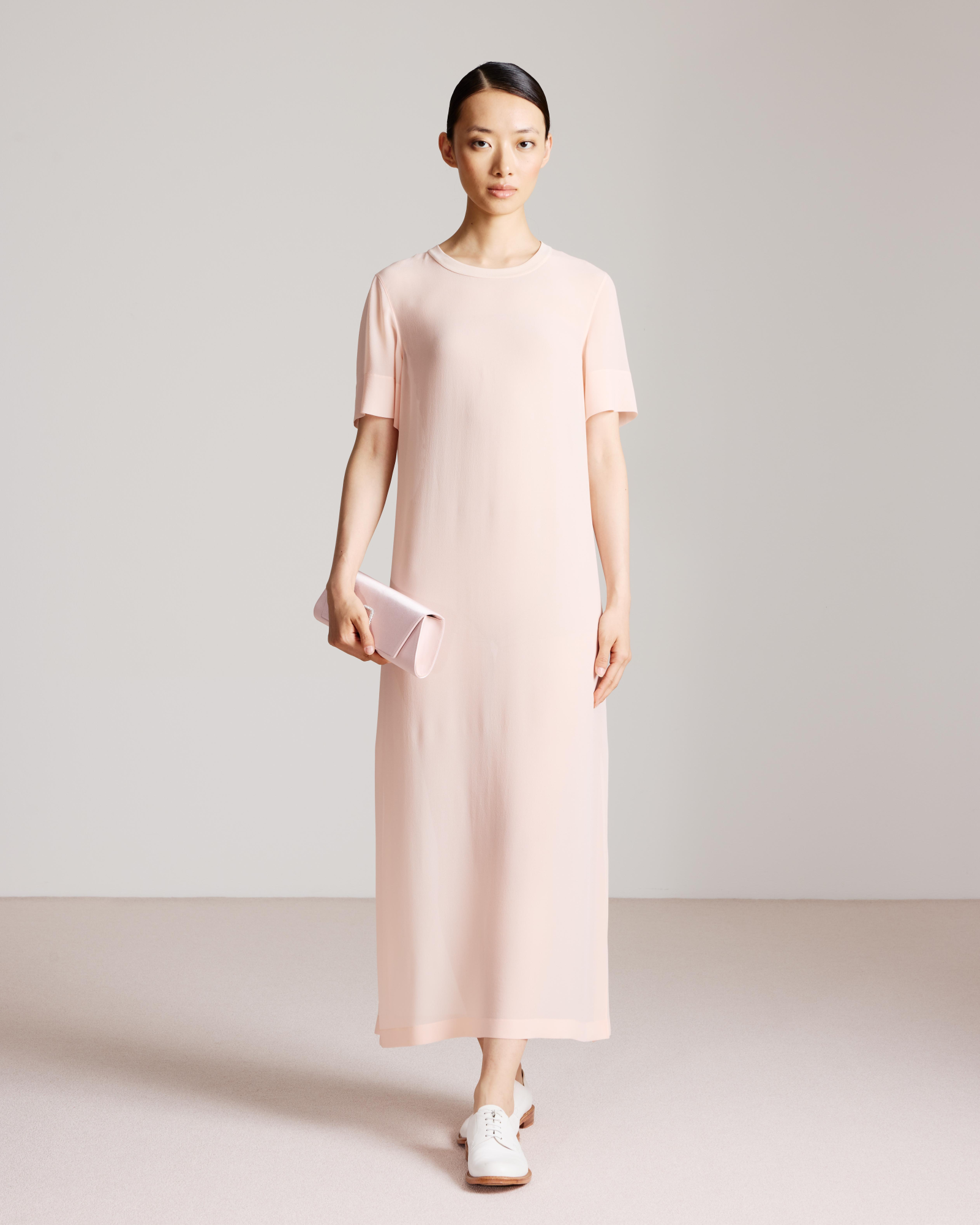 Designer Long Silk T-Shirt Dress - pastel - orange 