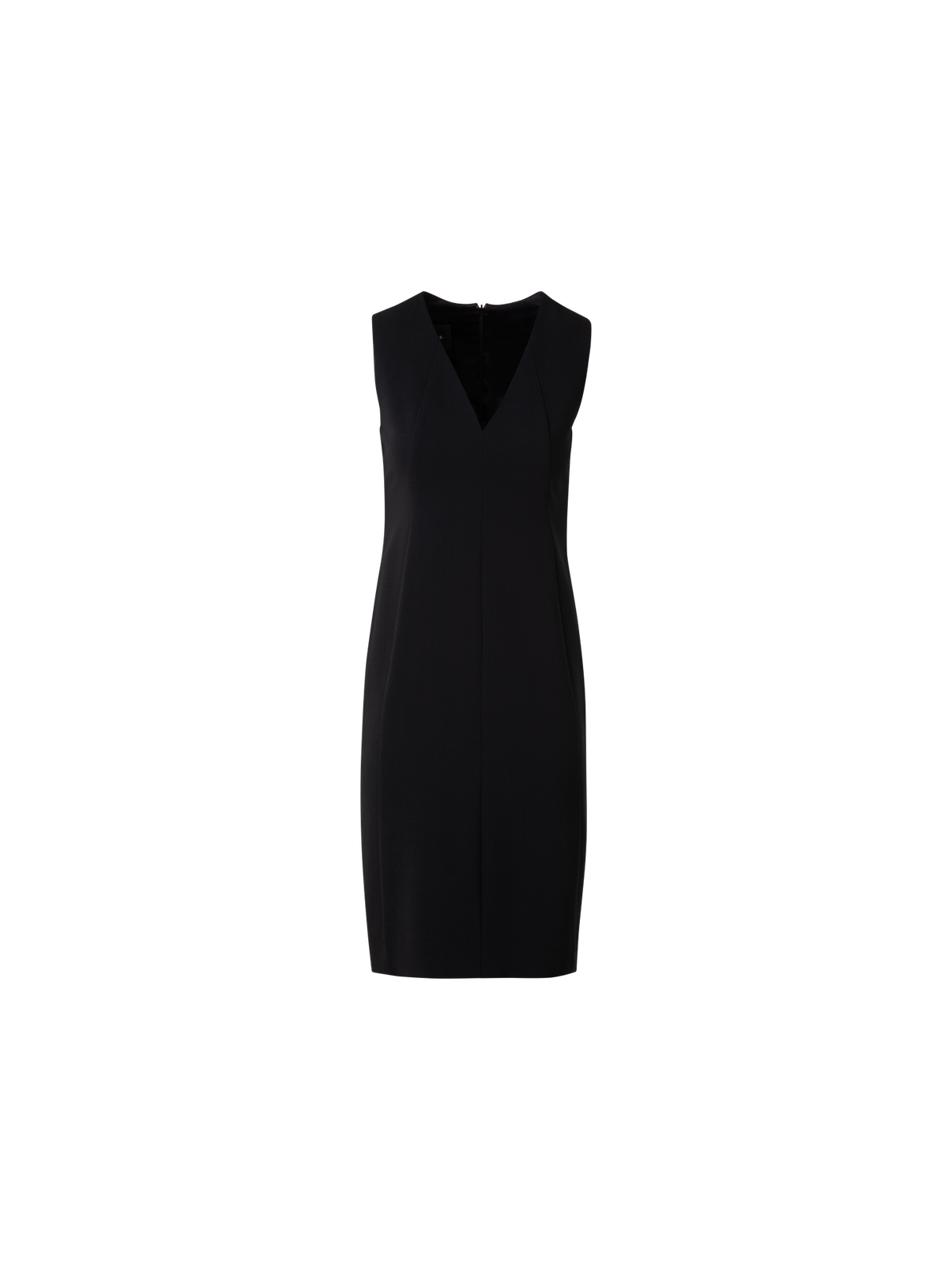 Designer Sleeveless V-Neck Wool Double-Face Sheath Dress - black