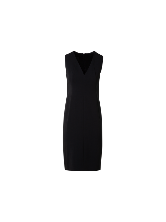 Designer Sleeveless V-Neck Wool Double-Face Sheath Dress - black