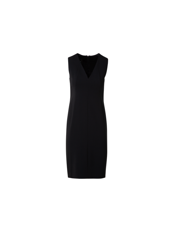 Designer Sleeveless V-Neck Wool Double-Face Sheath Dress - black