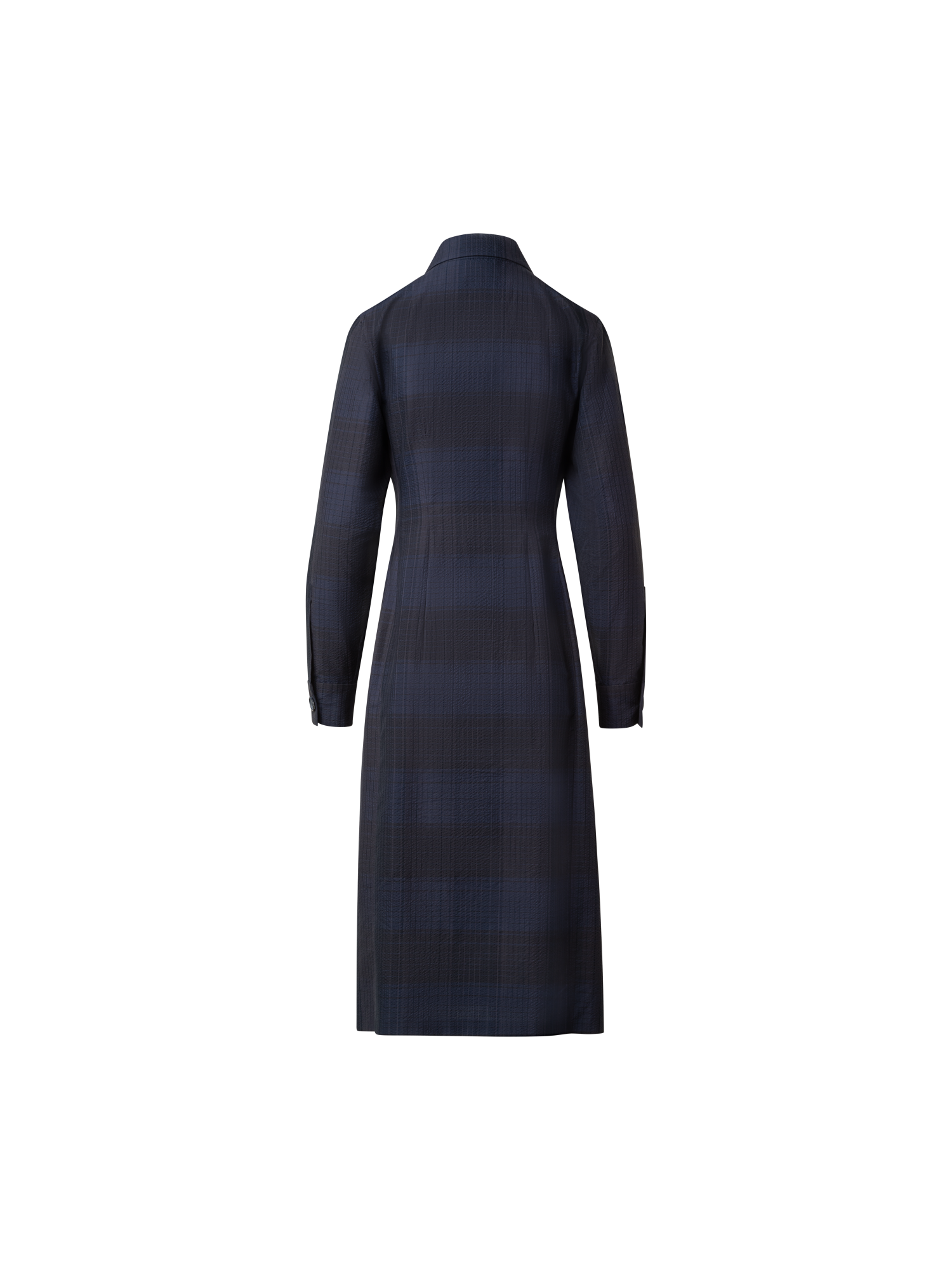 Designer Midi Shirt Dress in Cotton Silk Seersucker - navy