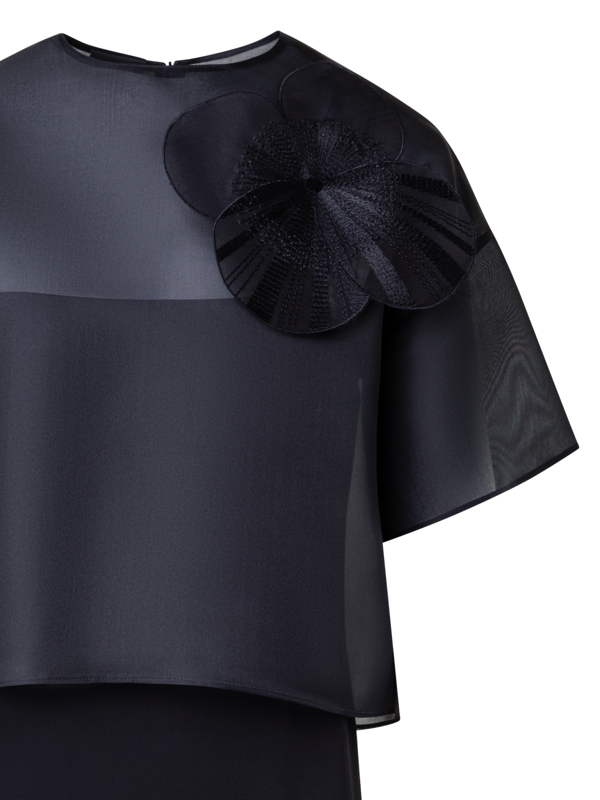 Designer Cropped Blouse in Organza with Poppy - black