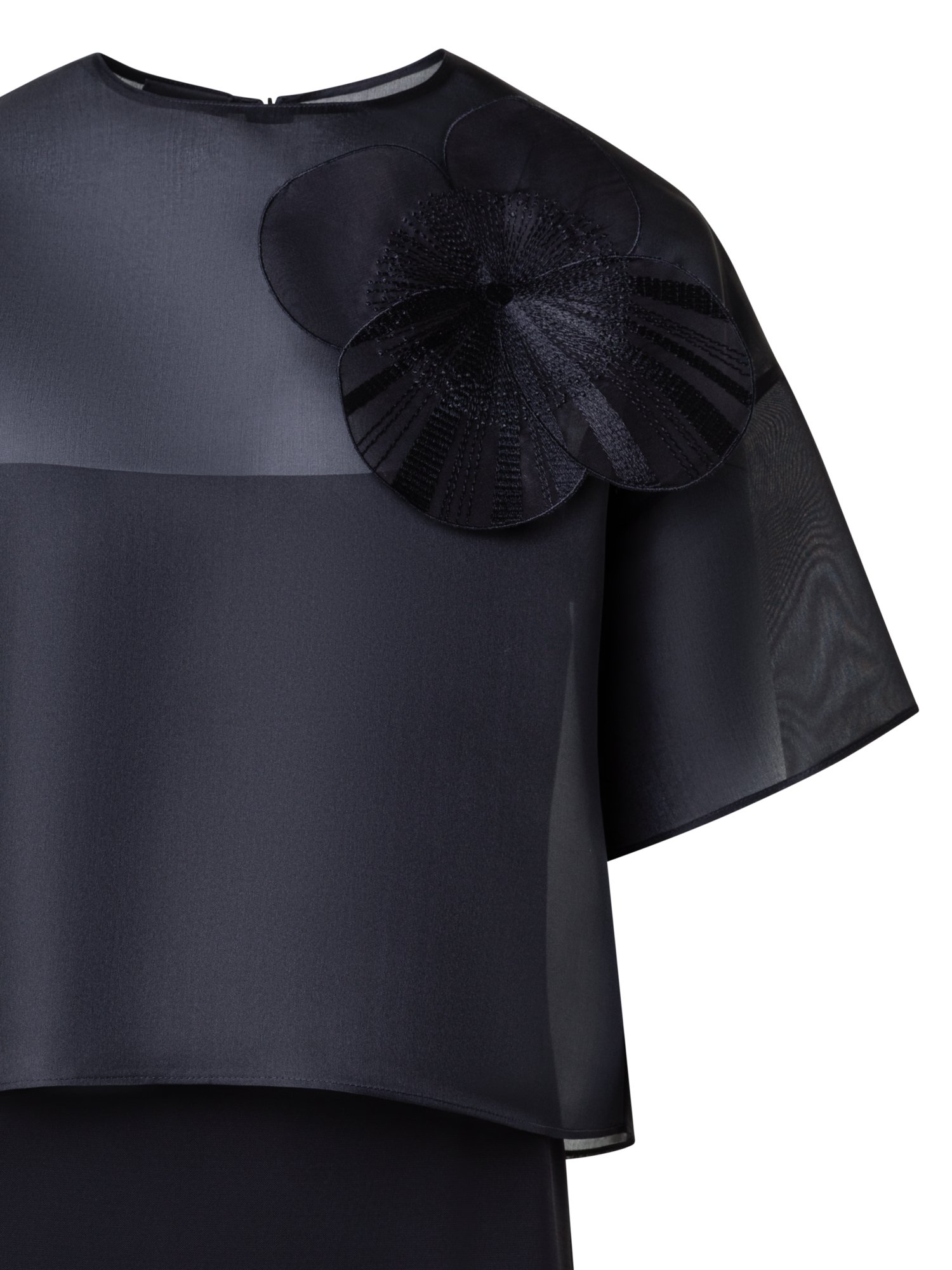 Designer Cropped Blouse in Organza with Poppy - black