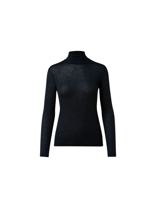Designer Turtleneck Shirt from Cashmere Silk - navy - blue