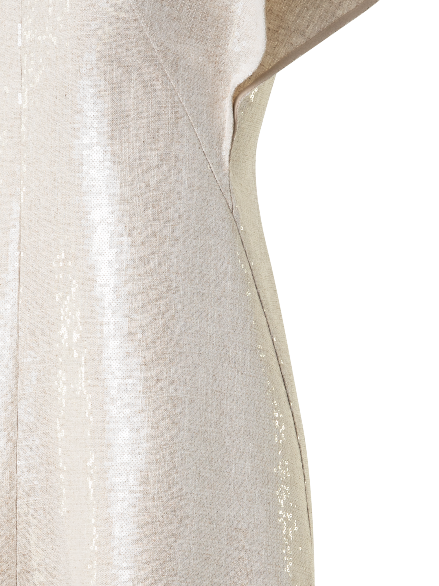 Designer Sequined Midi Gown in Linen Blend - neutral - pastel - beige
