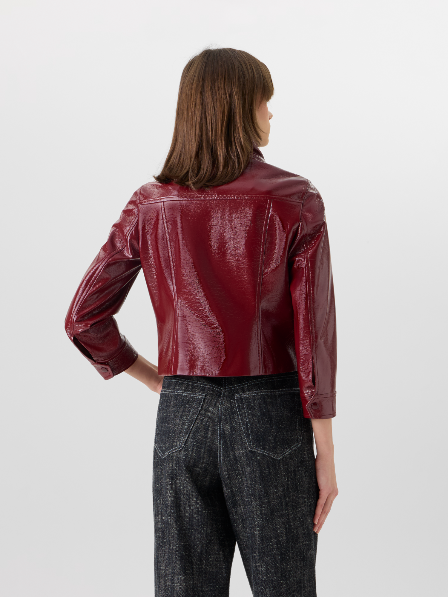 Designer Long-Sleeve Signature Pin-Dot Lamb-Nappa Leather Motorbike Jacket - red 