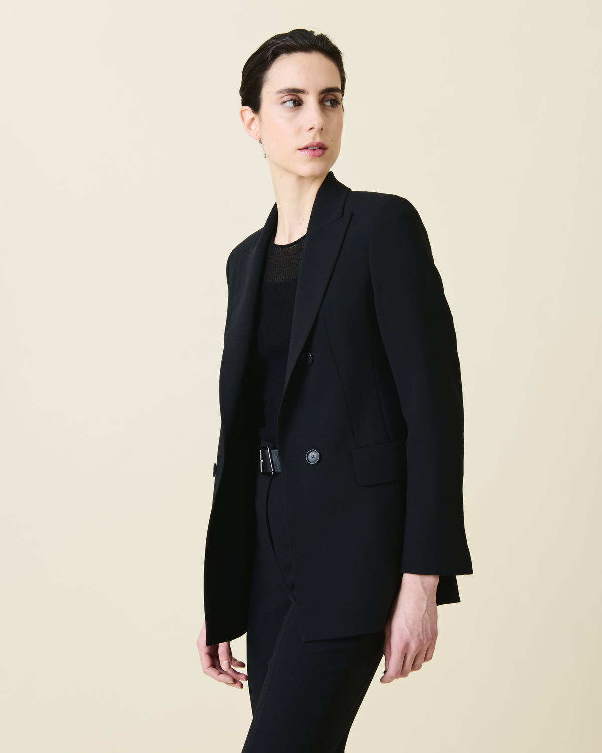 Designer Bootcut Wool Double-Face Pants - neutral - black #editorial