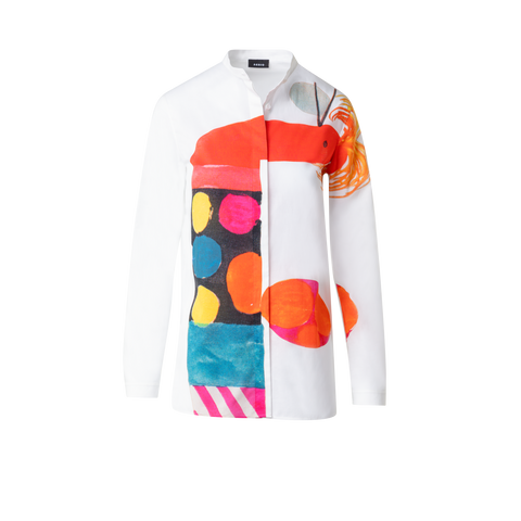 Cotton Voile Blouse with Rooster Print